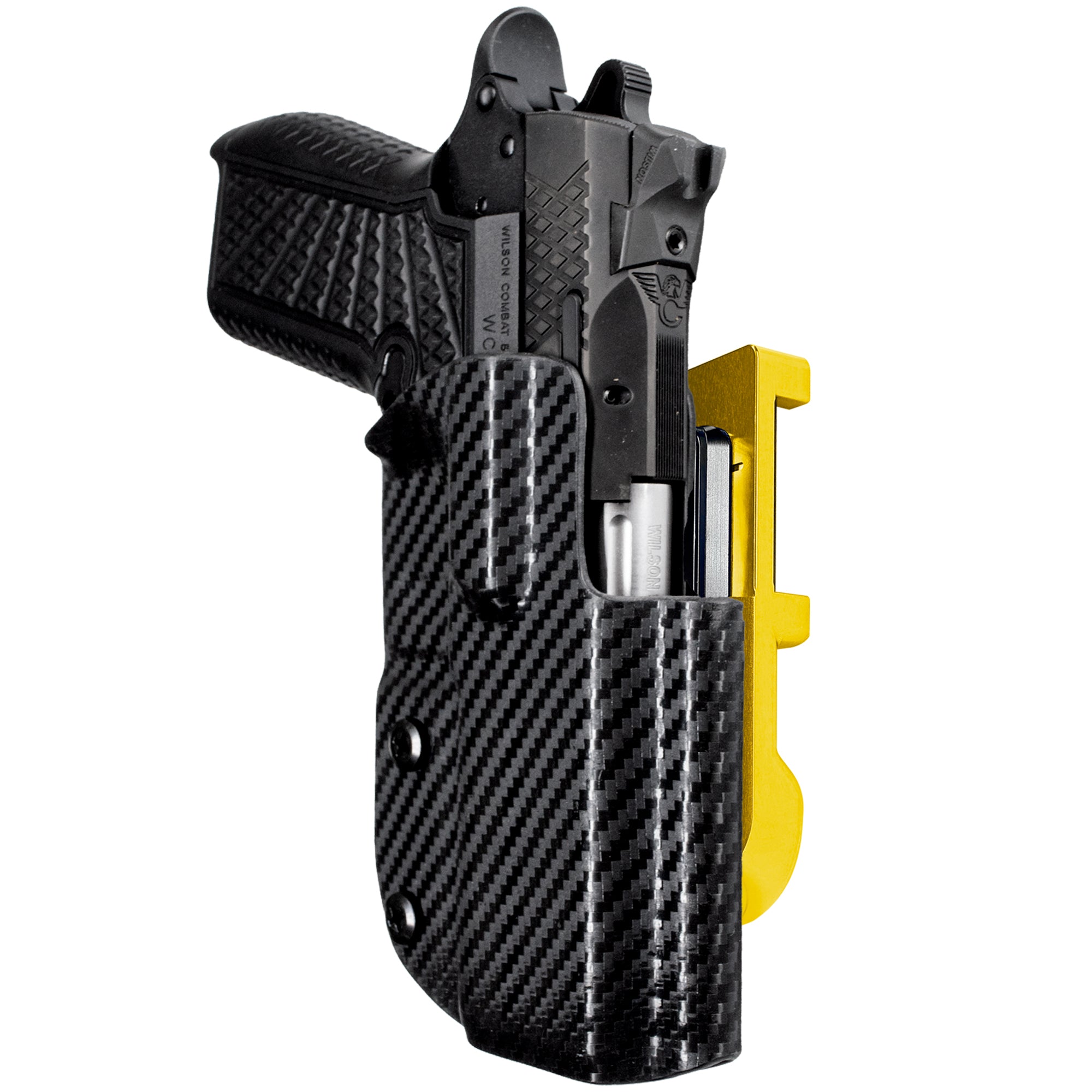 Wilson C. SFX9 4in IDPA Quick Mount Holster with 24K Gold Belt Attachment, Carbon Fiber Holster Shell
