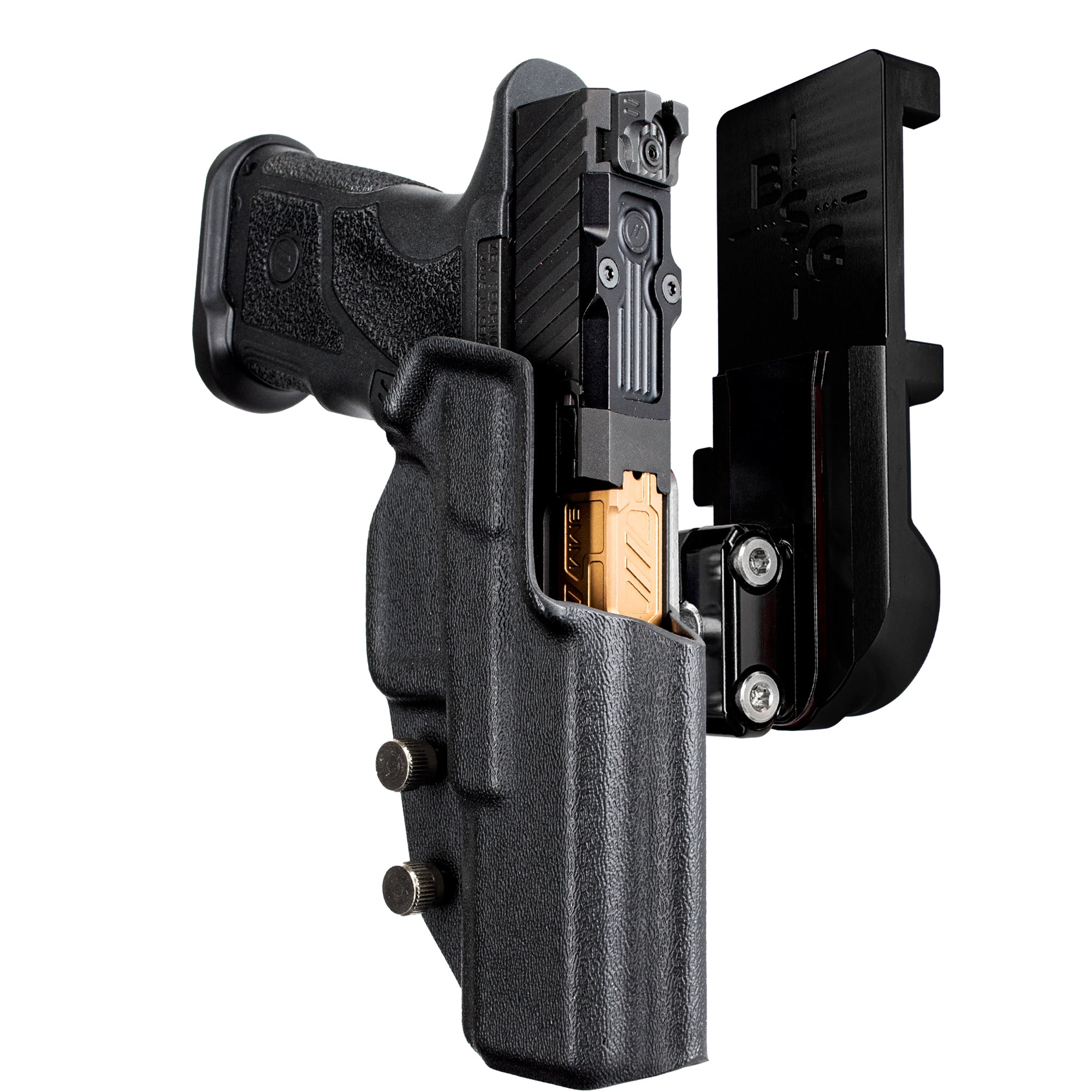 ZEV OZ9 4.48'' IPSC/USPA Quick Mount Ball Joint Holster with Black Belt Attachment, Black Holster Shell
