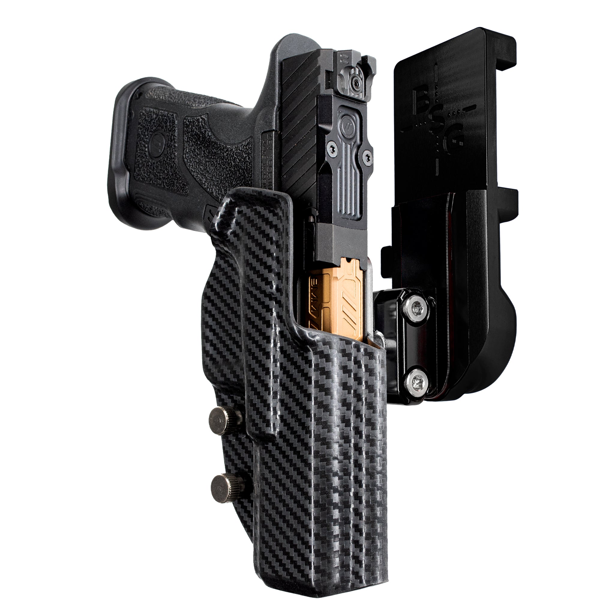 ZEV OZ9 4.48'' IPSC/USPA Quick Mount Ball Joint Holster with Black Belt Attachment, Carbon Fiber Holster Shell