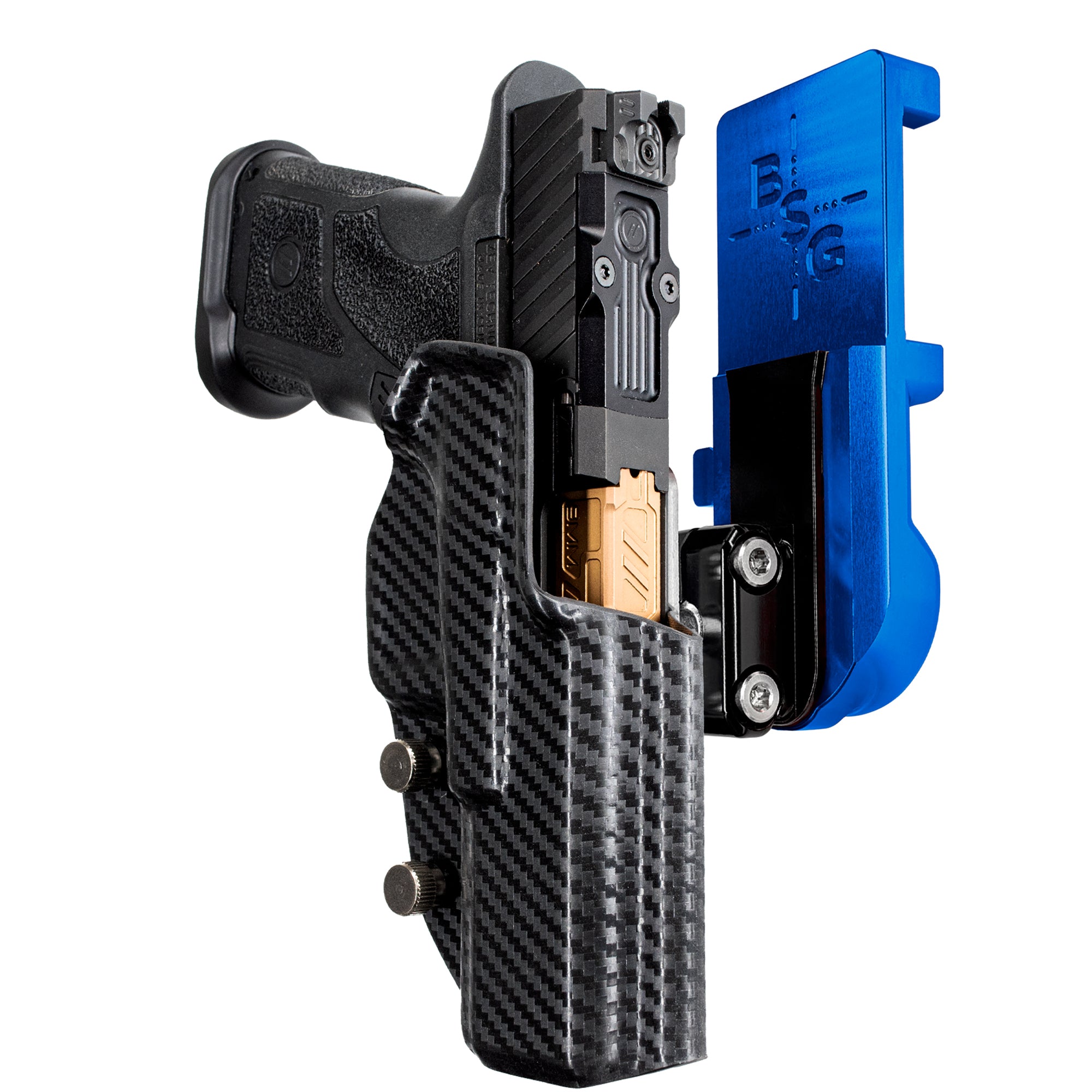 ZEV OZ9 4.48'' IPSC/USPA Quick Mount Ball Joint Holster with Blue Belt Attachment, Carbon Fiber Holster Shell