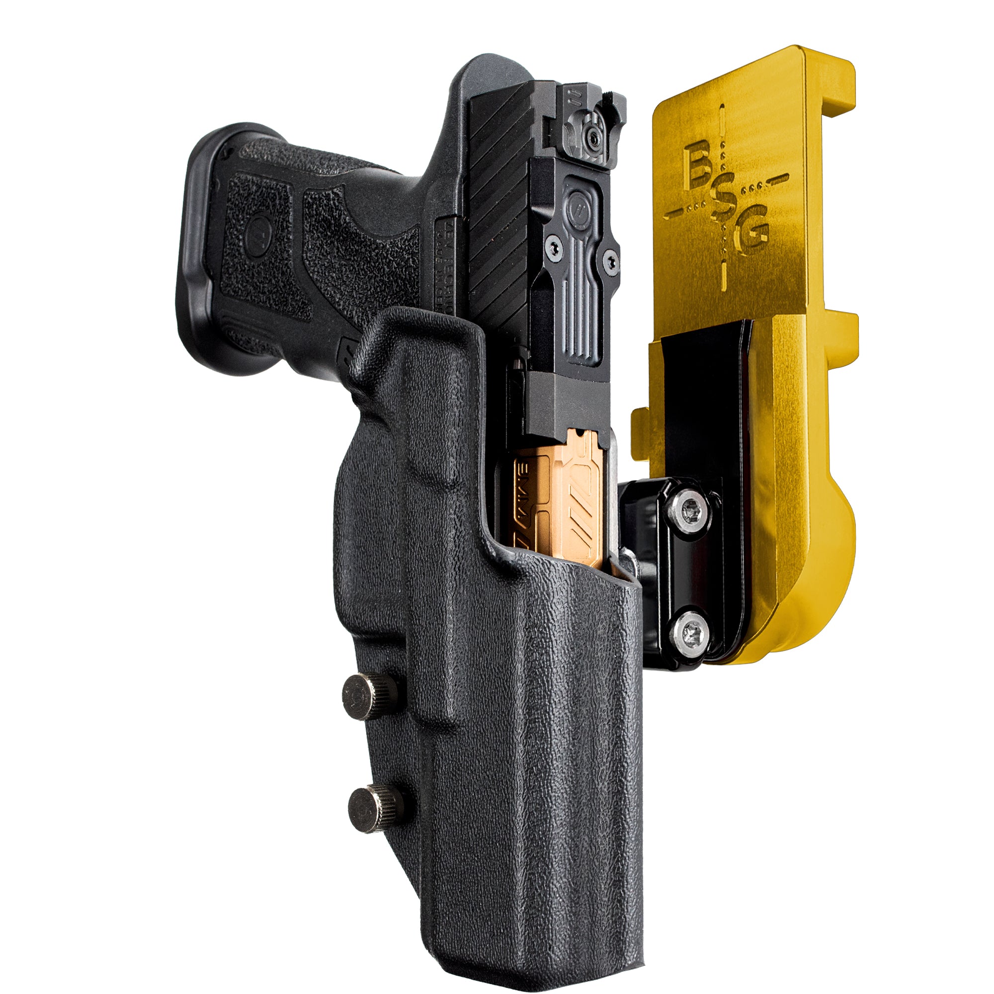 ZEV OZ9 4.48'' IPSC/USPA Quick Mount Ball Joint Holster with 24K Gold Belt Attachment, Black Holster Shell