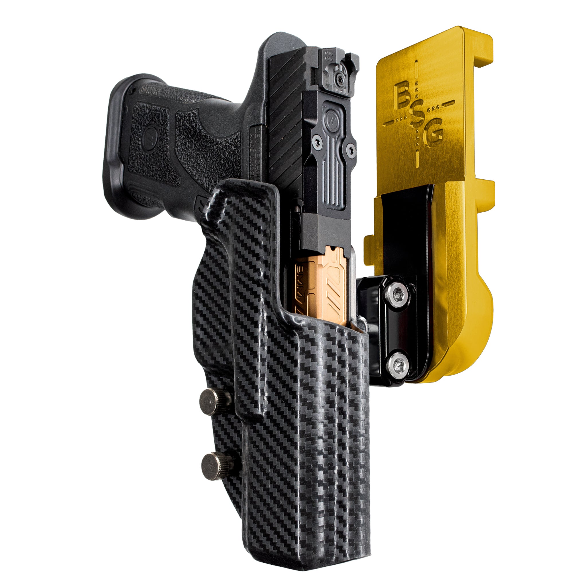 ZEV OZ9 4.48'' IPSC/USPA Quick Mount Ball Joint Holster with 24K Gold Belt Attachment, Carbon Fiber Holster Shell