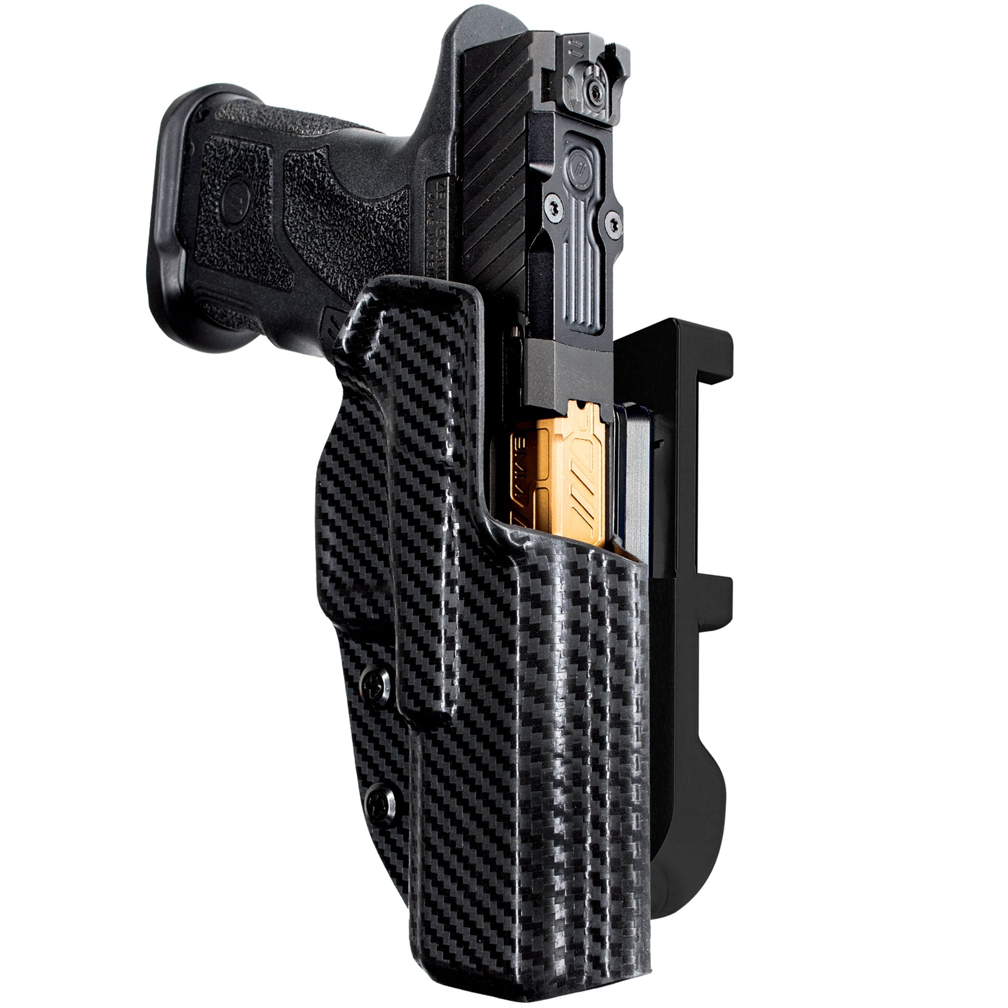 ZEV OZ9 4.48'' IDPA Quick Mount Holster with Black Belt Attachment, Carbon Fiber Holster Shell