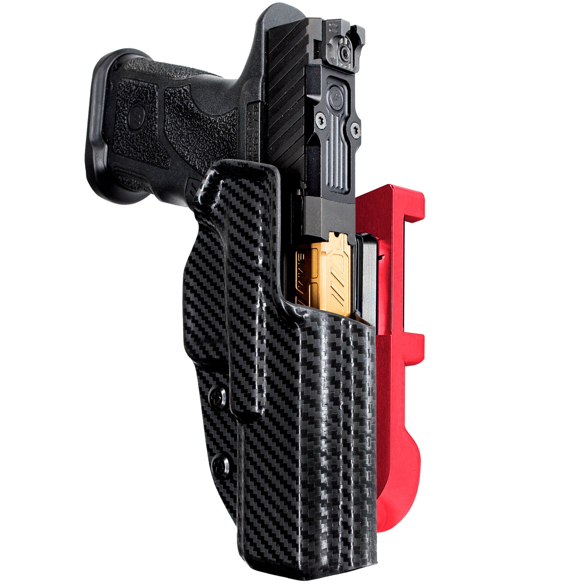 ZEV OZ9 4.48'' IDPA Quick Mount Holster with Red Belt Attachment, Carbon Fiber Holster Shell