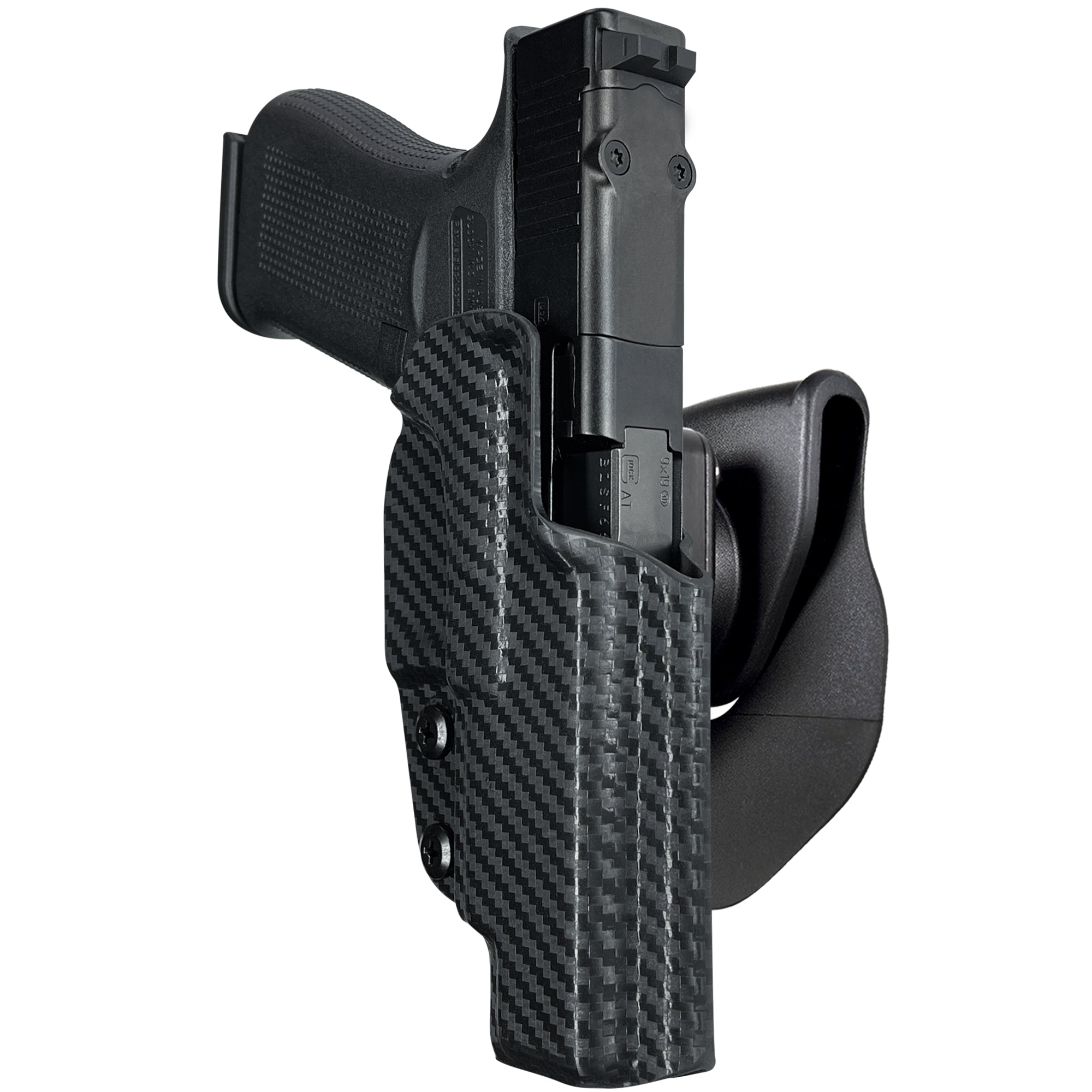 Glock 38 MOS OWB Quick Release Paddle Holster in Carbon Fiber