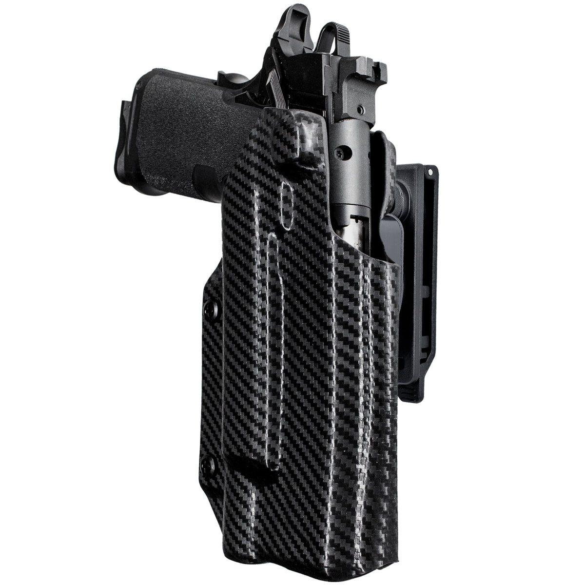 WHOLEGUNS OWB Paddle Holster For Springfield Prodigy 5" With SureFire X300U-A – Black Kydex, Right Hand, Level 1